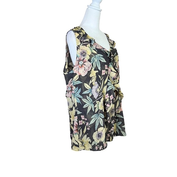 Cabi Osaka Nights Sleeveless Floral Chiffon Top Sz Large Ruffled Tropical #3265 - Picture 11 of 11